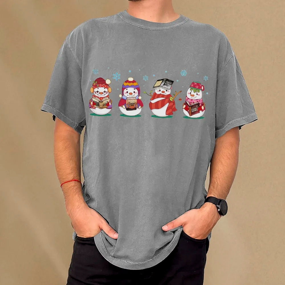 Snowman Book Fantasy Reading Unisex Washed T-shirt