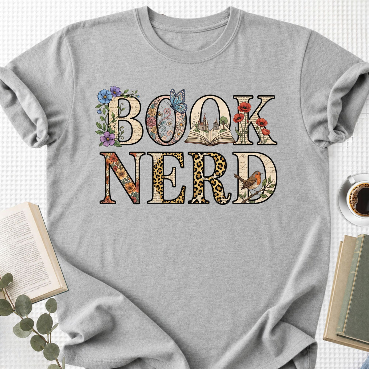 Book Nerd Floral Unisex T-Shirt, Bookworm Gift