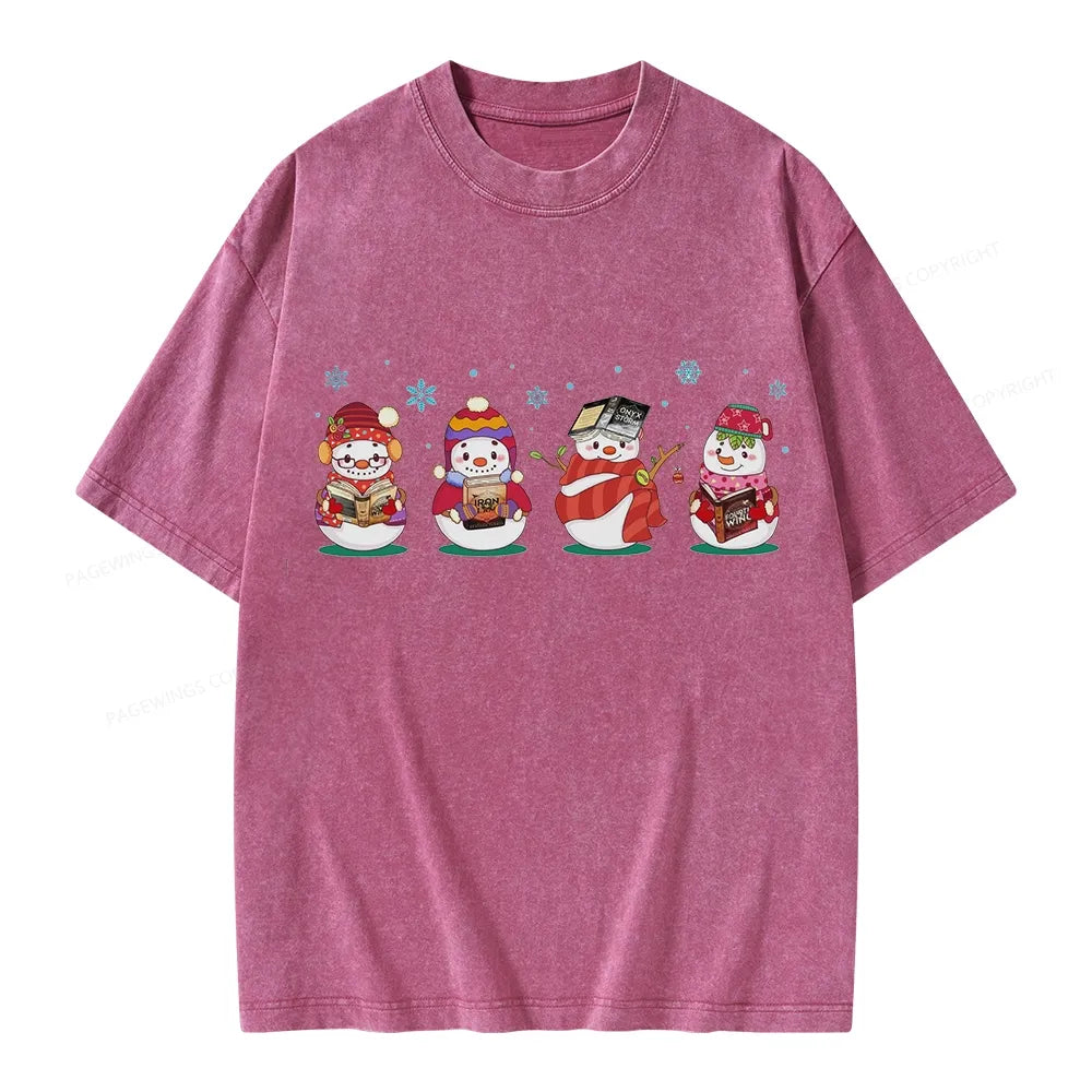 Snowman Book Fantasy Reading Unisex Washed T-shirt
