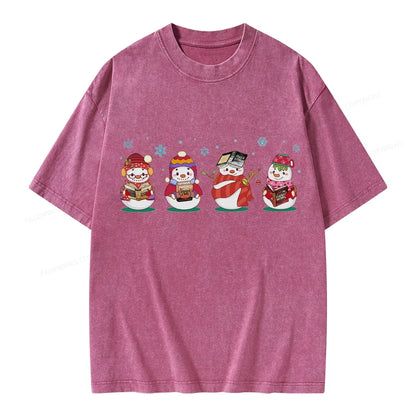 Snowman Book Fantasy Reading Unisex Washed T-shirt