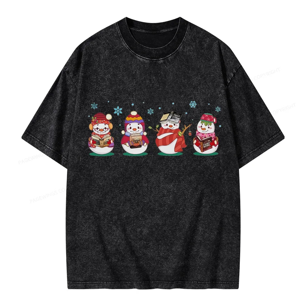 Snowman Book Fantasy Reading Unisex Washed T-shirt