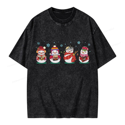 Snowman Book Fantasy Reading Unisex Washed T-shirt