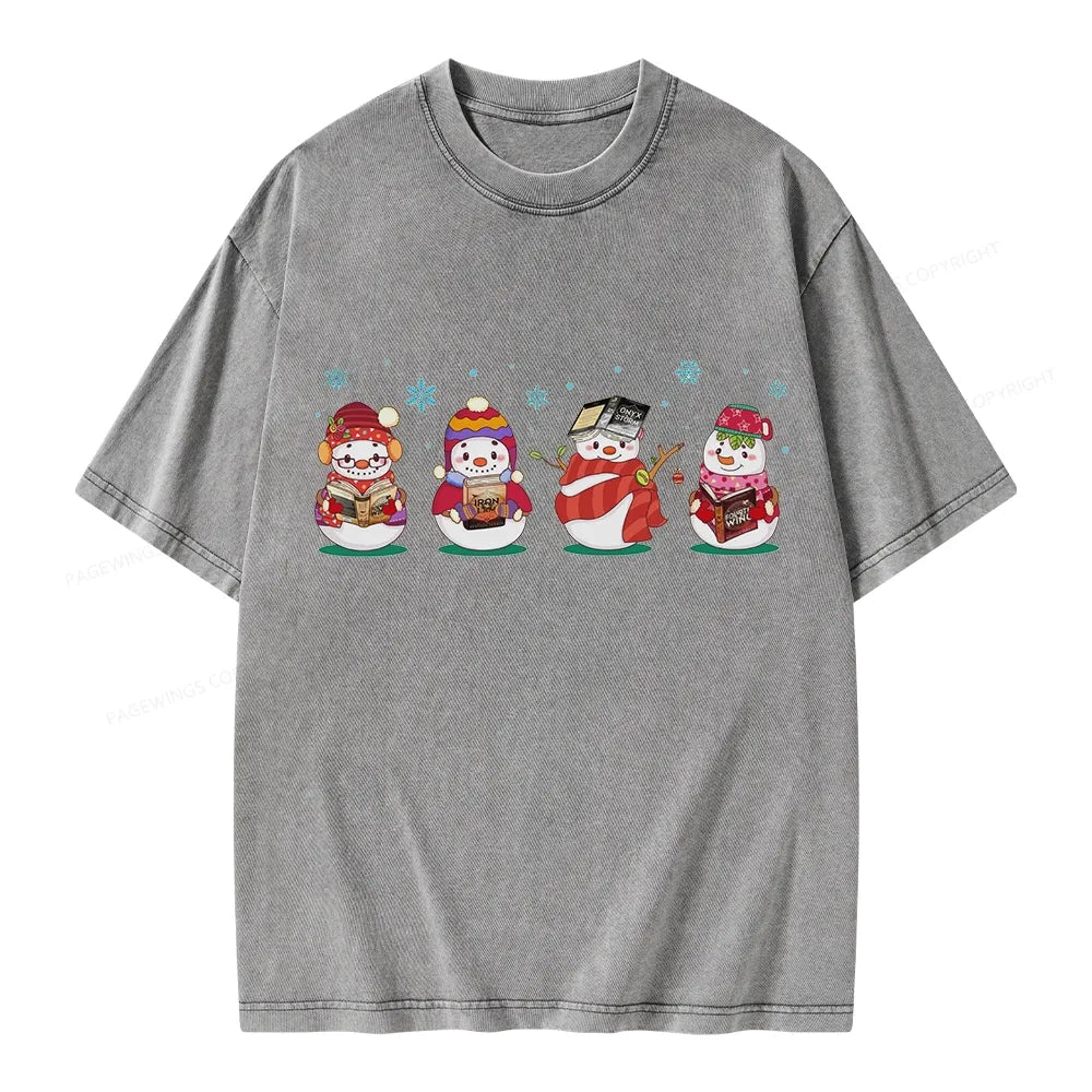 Snowman Book Fantasy Reading Unisex Washed T-shirt