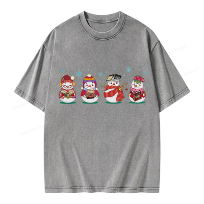 Snowman Book Fantasy Reading Unisex Washed T-shirt