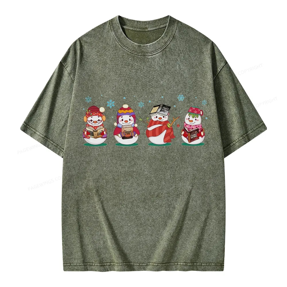 Snowman Book Fantasy Reading Unisex Washed T-shirt
