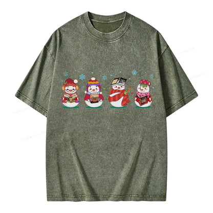 Snowman Book Fantasy Reading Unisex Washed T-shirt