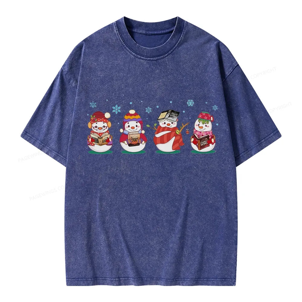 Snowman Book Fantasy Reading Unisex Washed T-shirt