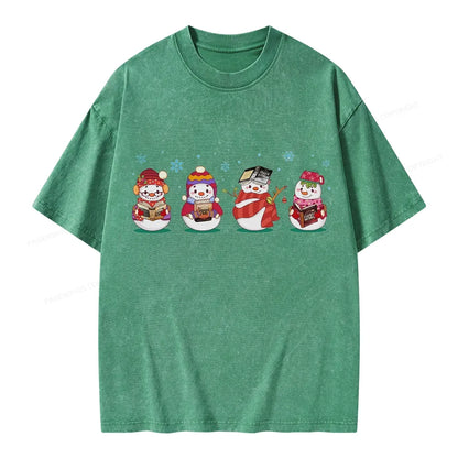 Snowman Book Fantasy Reading Unisex Washed T-shirt