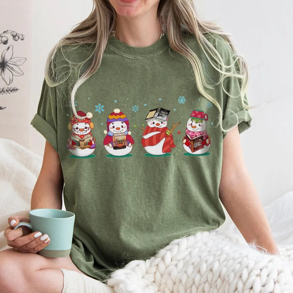 Snowman Book Fantasy Reading Unisex Washed T-shirt