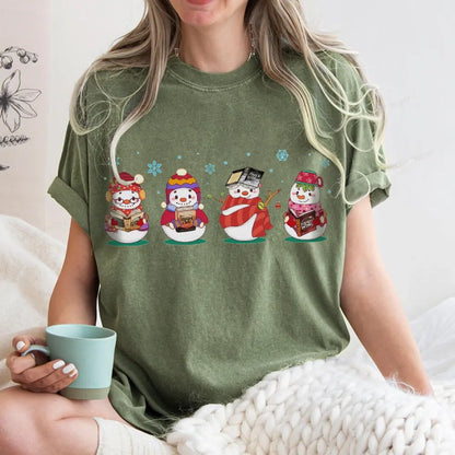 Snowman Book Fantasy Reading Unisex Washed T-shirt