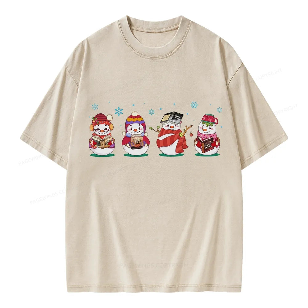 Snowman Book Fantasy Reading Unisex Washed T-shirt