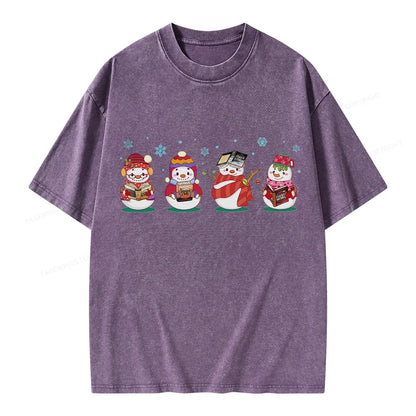 Snowman Book Fantasy Reading Unisex Washed T-shirt