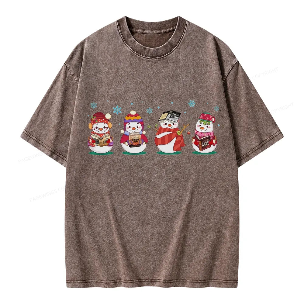 Snowman Book Fantasy Reading Unisex Washed T-shirt
