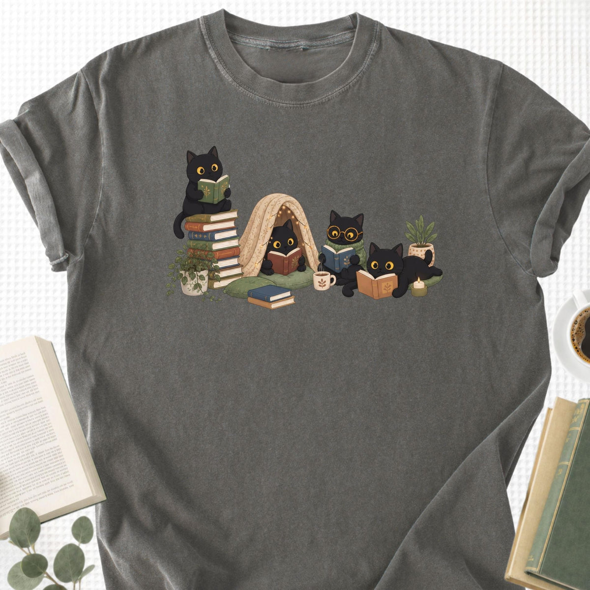 Black Cat Reading Unisex T-Shirt