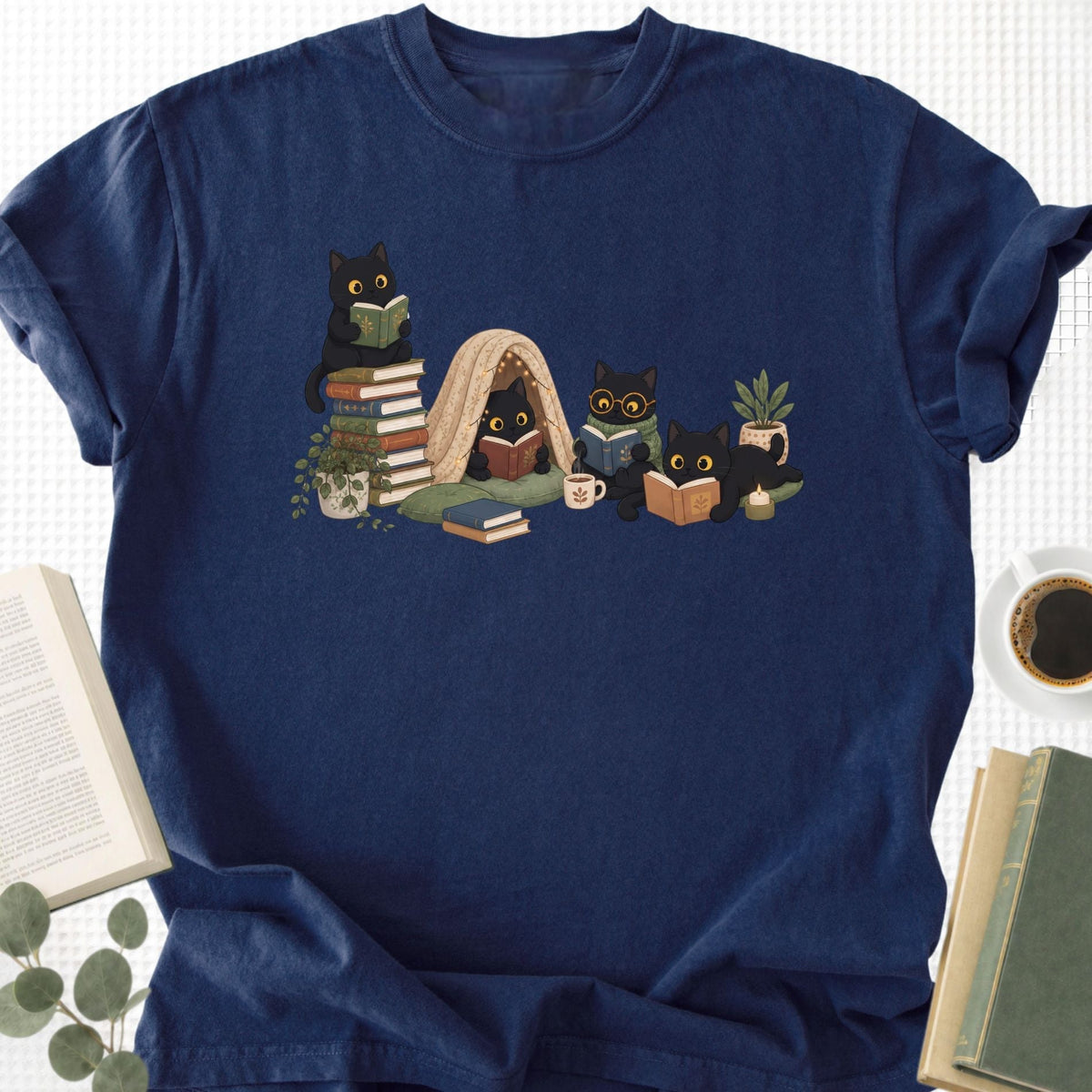Black Cat Reading Unisex T-Shirt