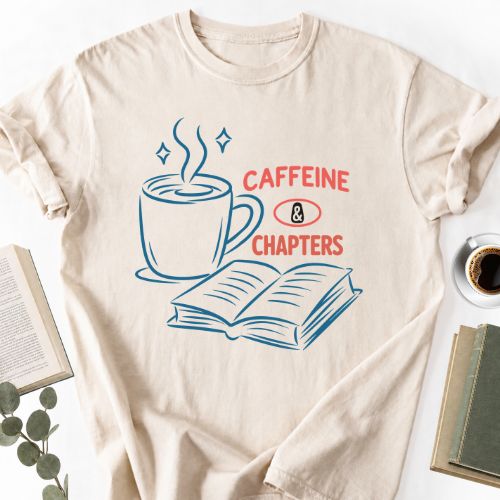 Caffeine & Chapters Unisex Tee, Book Lover Bookworm Shirt