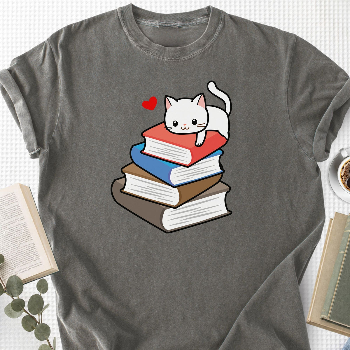 Cute Cat Books Kawaii Unisex T-Shirt