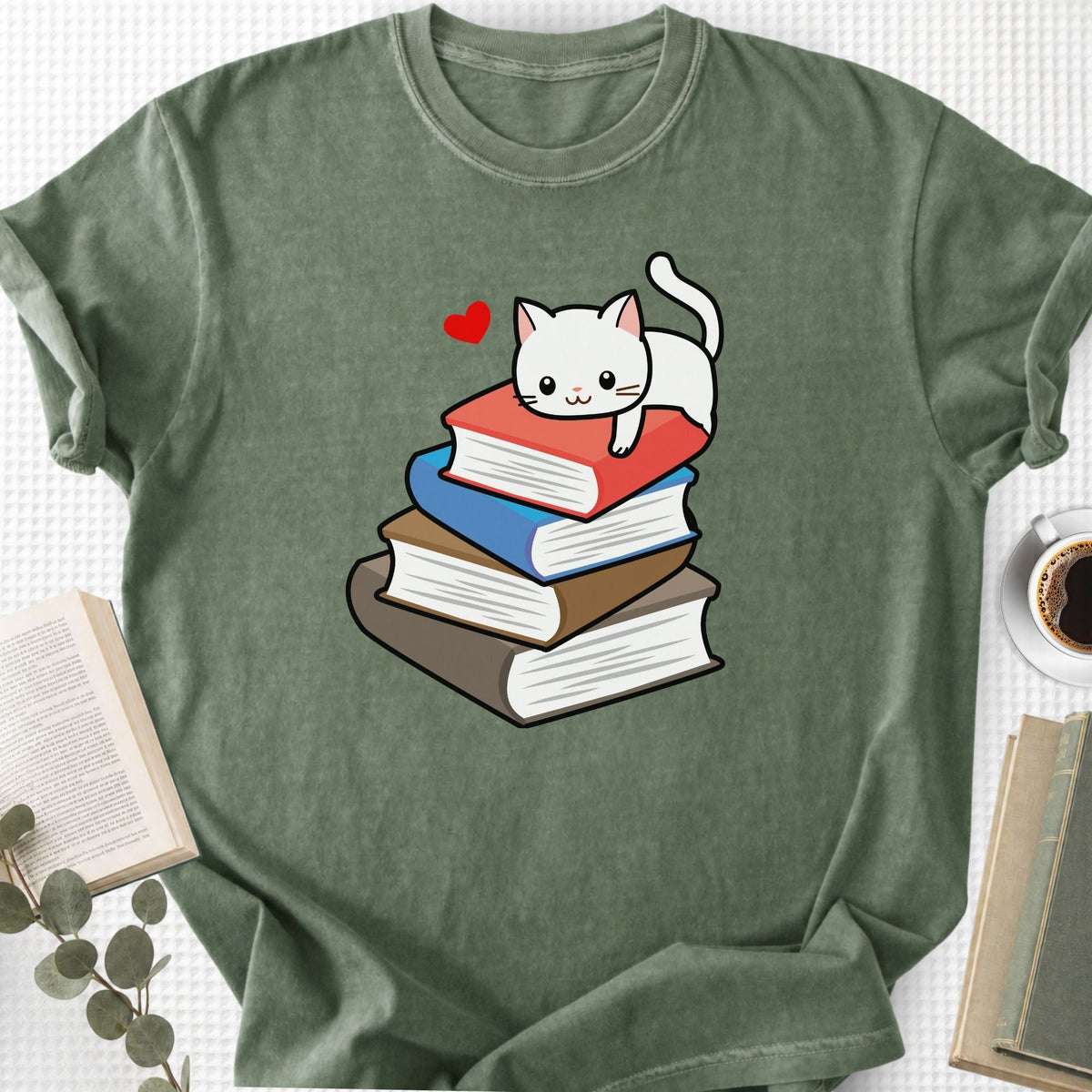 Cute Cat Books Kawaii Unisex T-Shirt