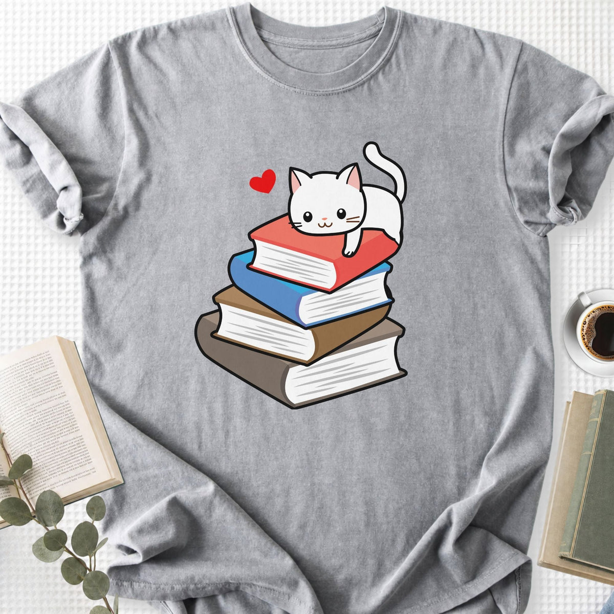 Cute Cat Books Kawaii Unisex T-Shirt