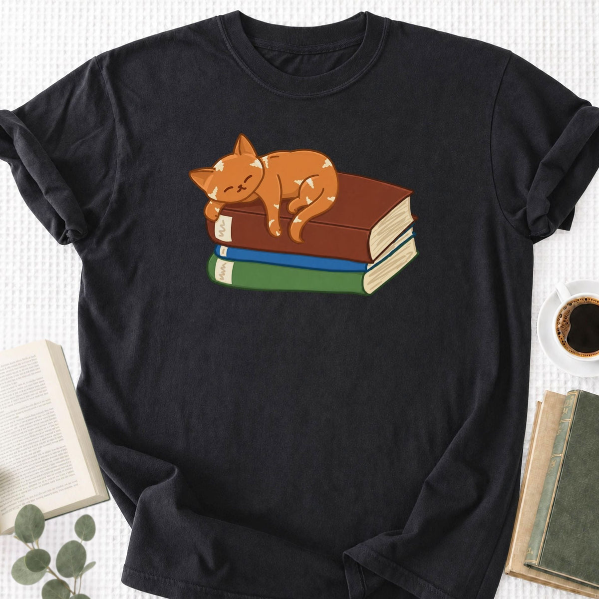 Cute Cat Sleeping on Books Unisex T-Shirt