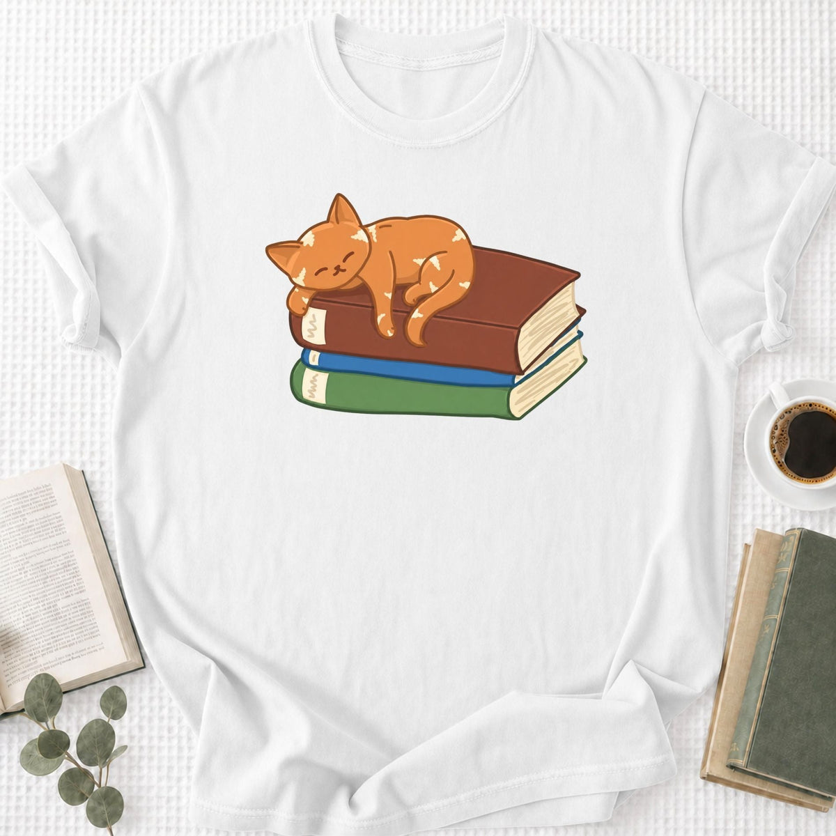 Cute Cat Sleeping on Books Unisex T-Shirt