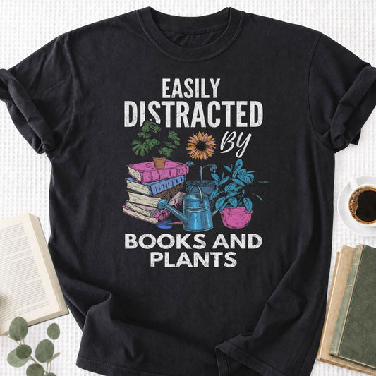 Easily Distracted By Books and Plants Unisex T-Shirt