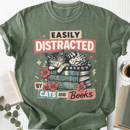 Easily Distracted By Cats And Books Unisex T-Shirt