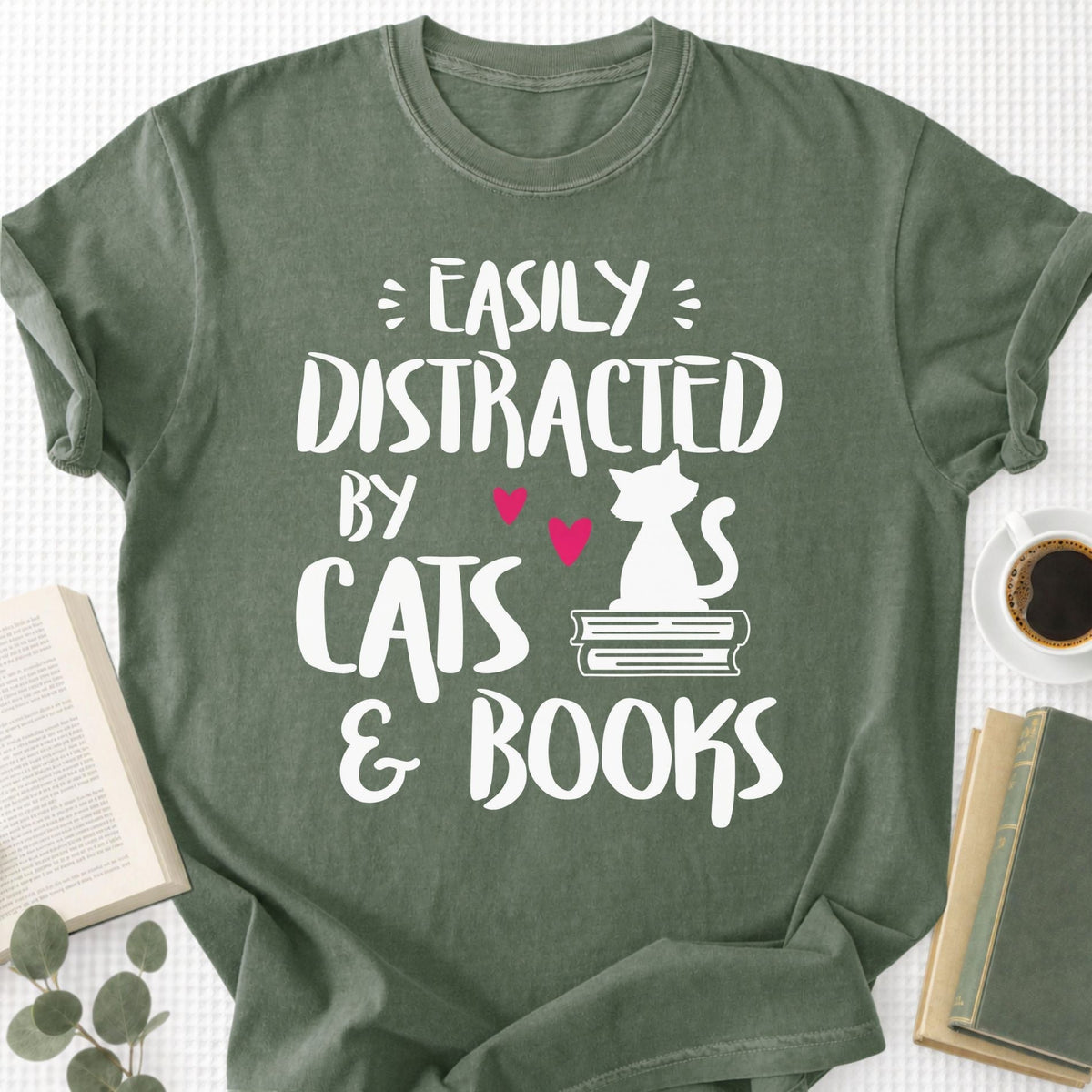 Easily Distracted by Cats and Books Unisex T-Shirt