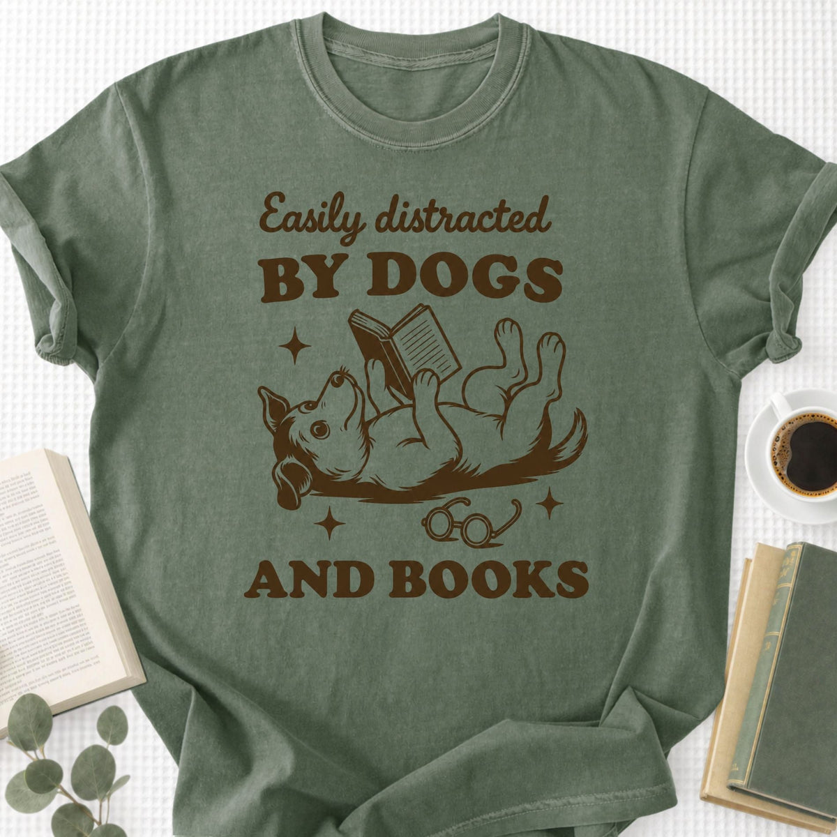 Easily Distracted by Dogs and Books Unisex T-Shirt