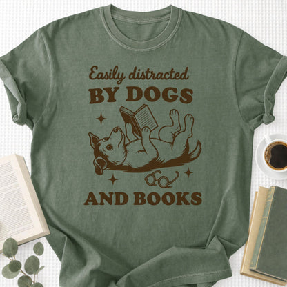 Easily Distracted by Dogs and Books Unisex T-Shirt