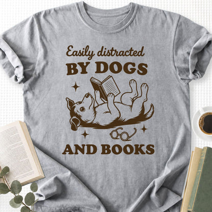 Easily Distracted by Dogs and Books Unisex T-Shirt