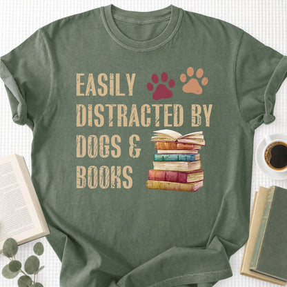 Easy Distracted By Dogs & Books Unisex T-Shirt
