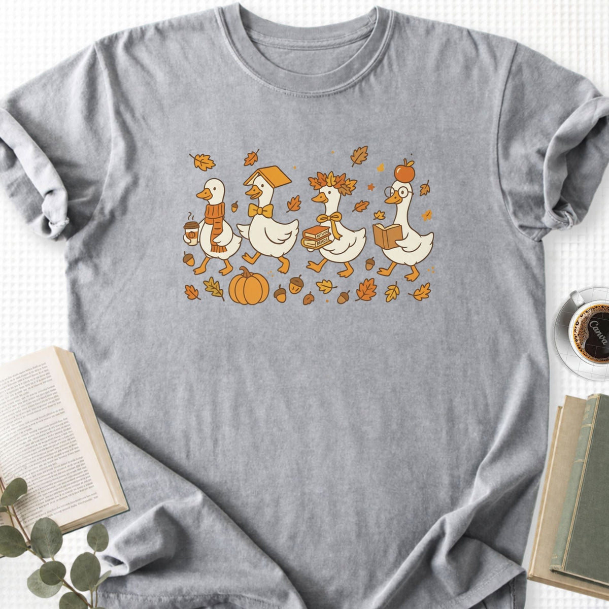 Fall Goose Autumn Reading Unisex T-Shirt