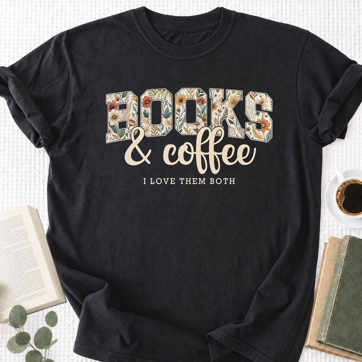 Floral Book & Coffee Unisex T-Shirt