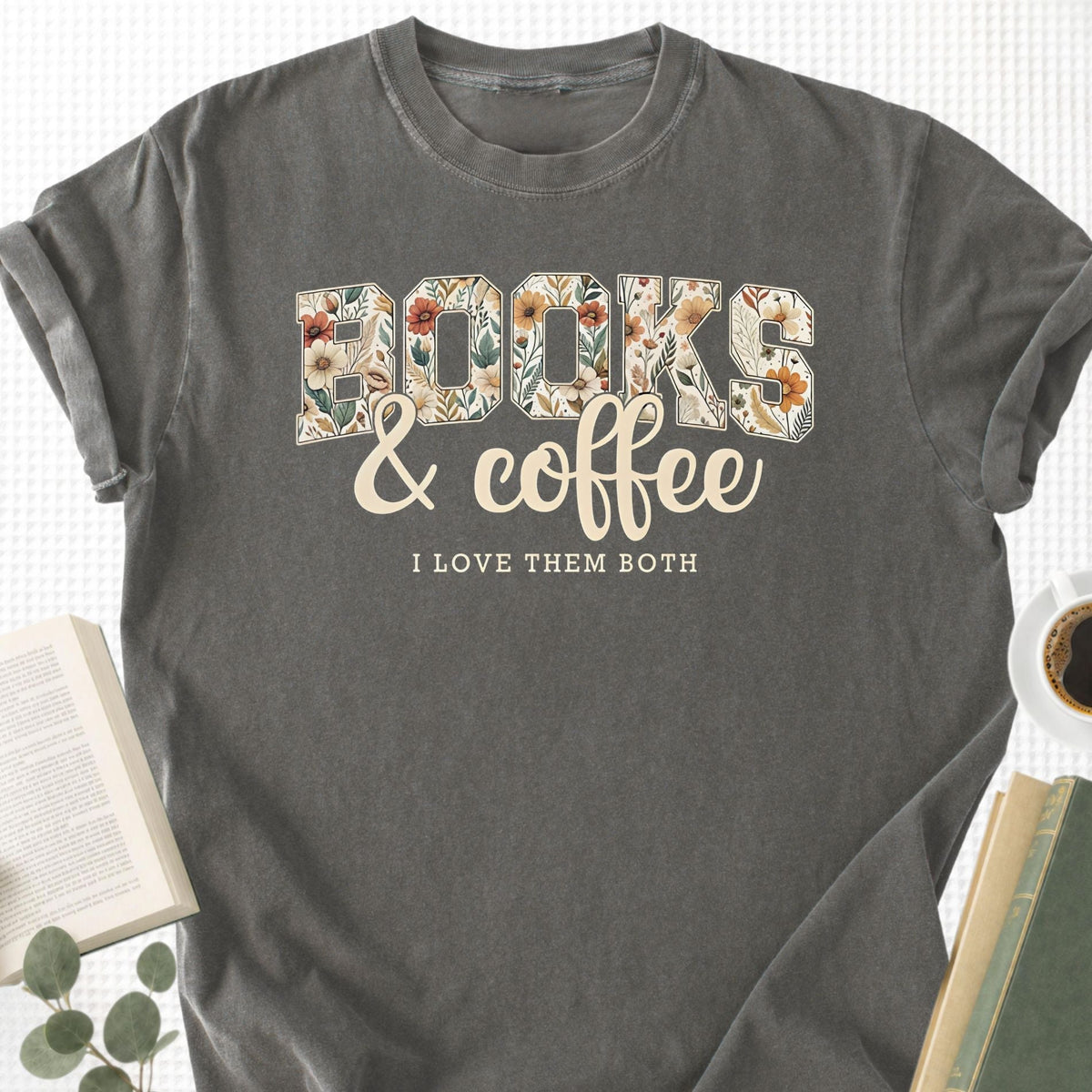 Floral Book & Coffee Unisex T-Shirt