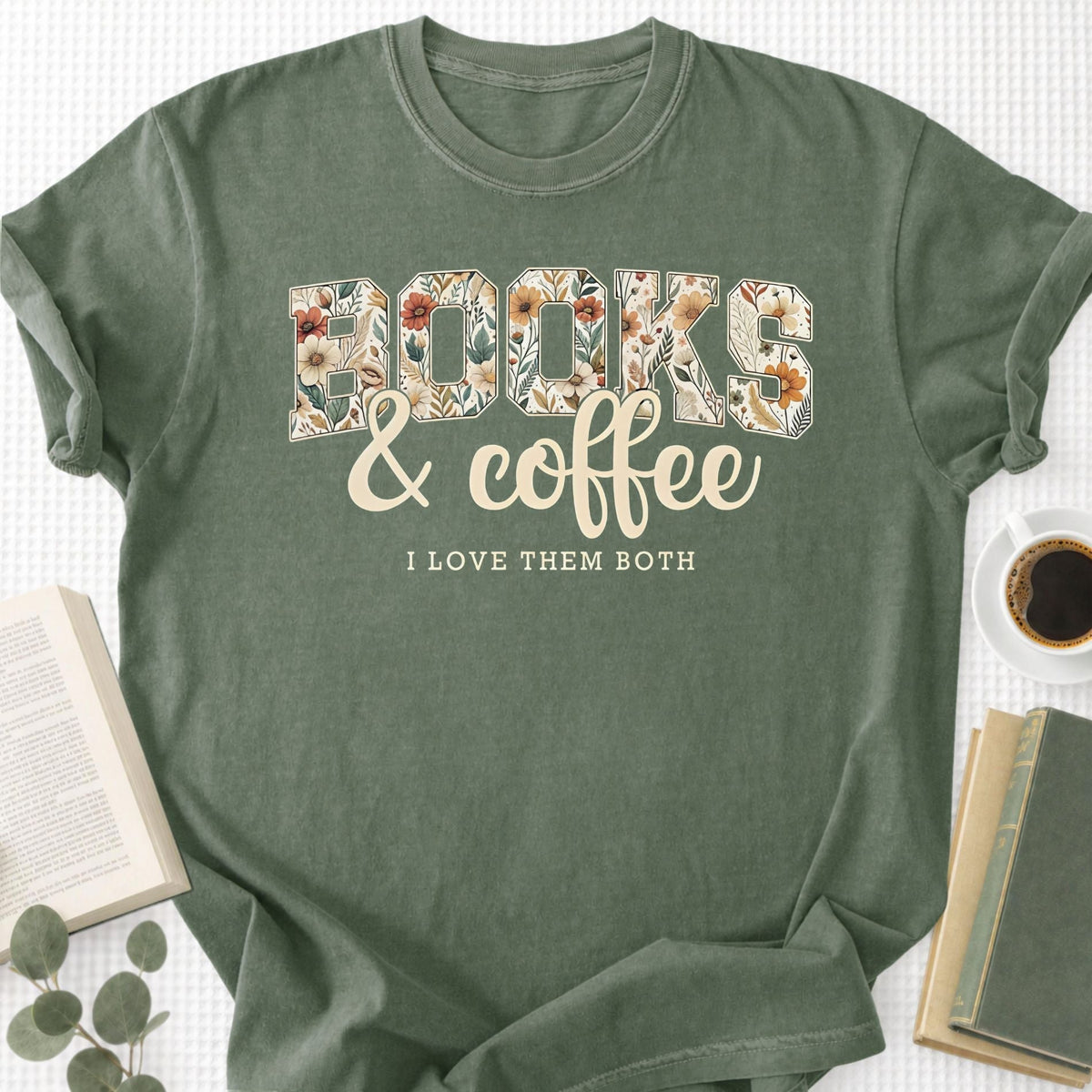 Floral Book & Coffee Unisex T-Shirt