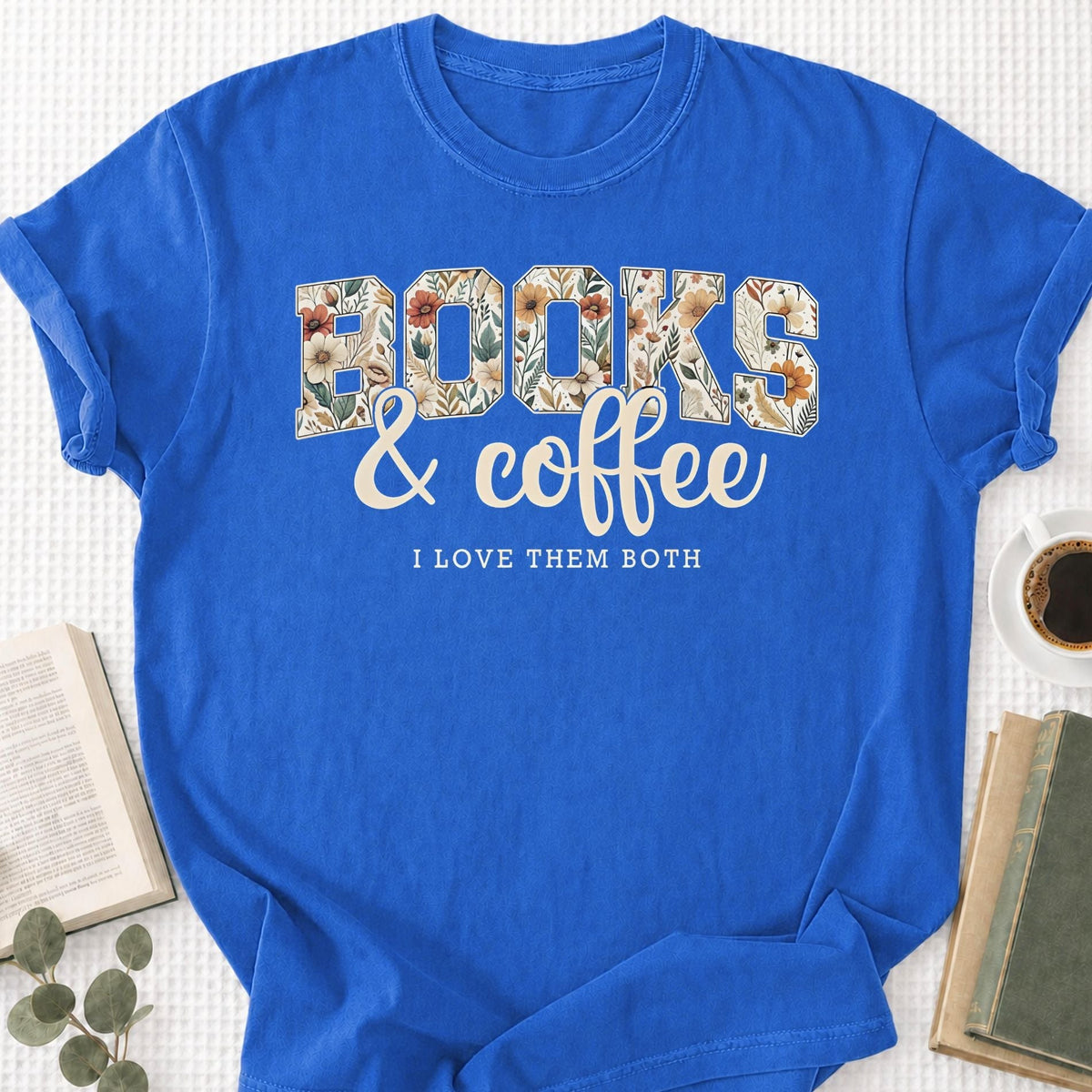 Floral Book & Coffee Unisex T-Shirt