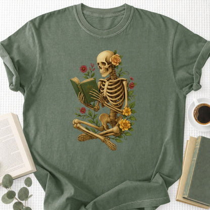 Floral Reading Skeleton Unisex T-Shirt
