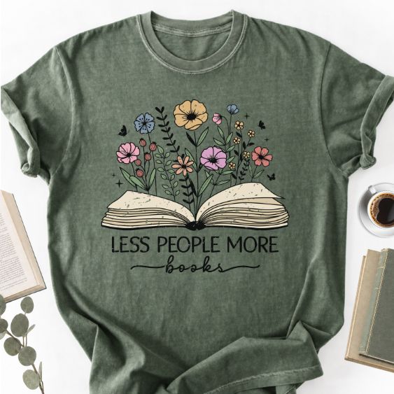 Less People More Books Floral Unisex T-Shirt, Bookworm Gift