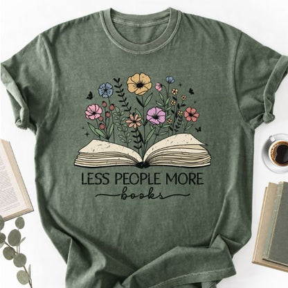 Less People More Books Floral Unisex T-Shirt, Bookworm Gift
