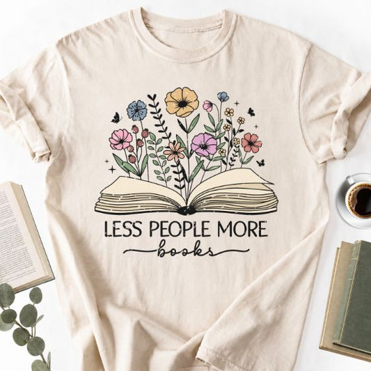 Less People More Books Floral Unisex T-Shirt, Bookworm Gift