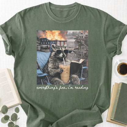 Raccoon Eveything's Fine, I'm Reading Unisex T-Shirt