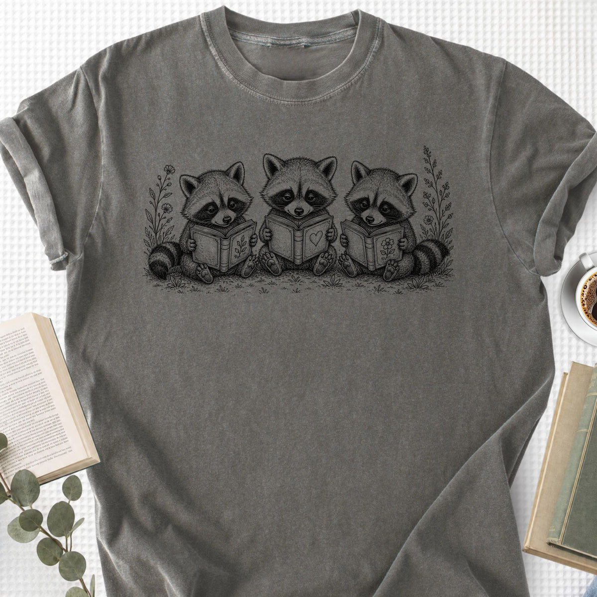 Raccoons Reading Books Unisex T-Shirt