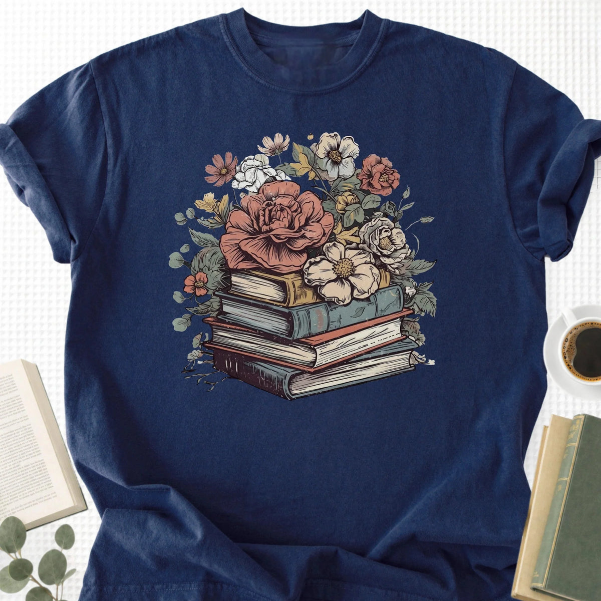 Rose Books Floral Vintage Unisex T-Shirt, Book Lover Gift