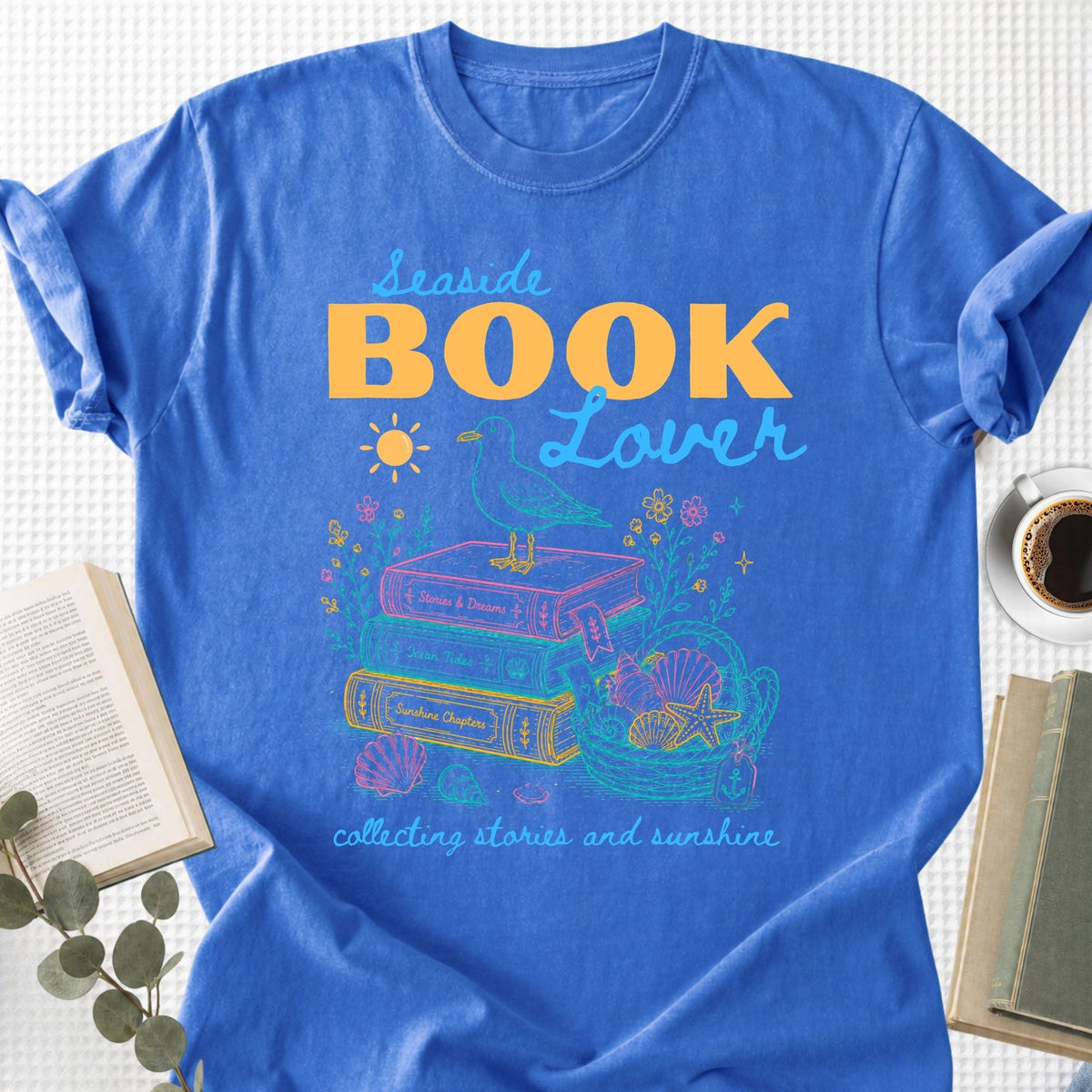 Seaside Book Lover Collecting Stories and Sunshine Unisex T-Shirt