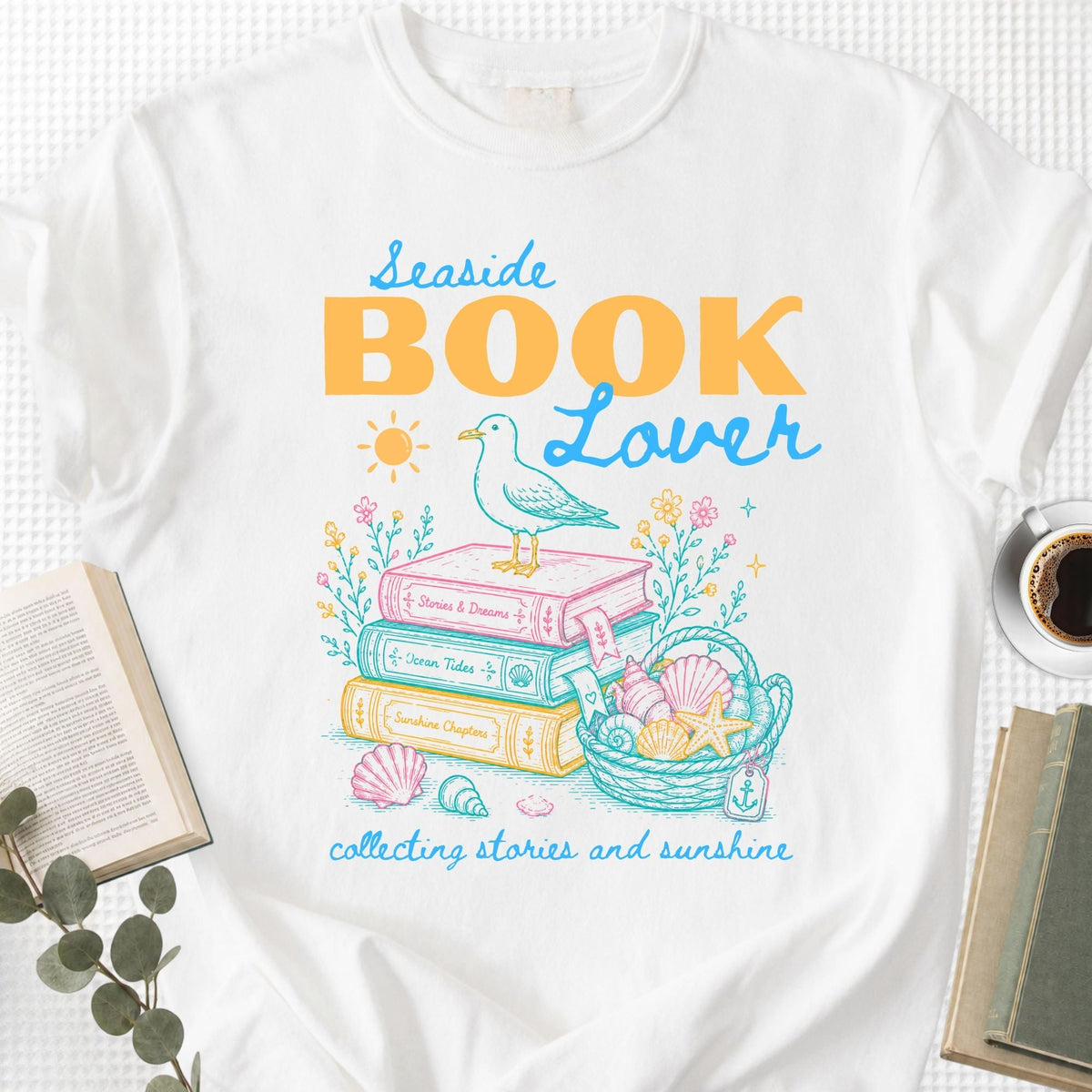 Seaside Book Lover Collecting Stories and Sunshine Unisex T-Shirt
