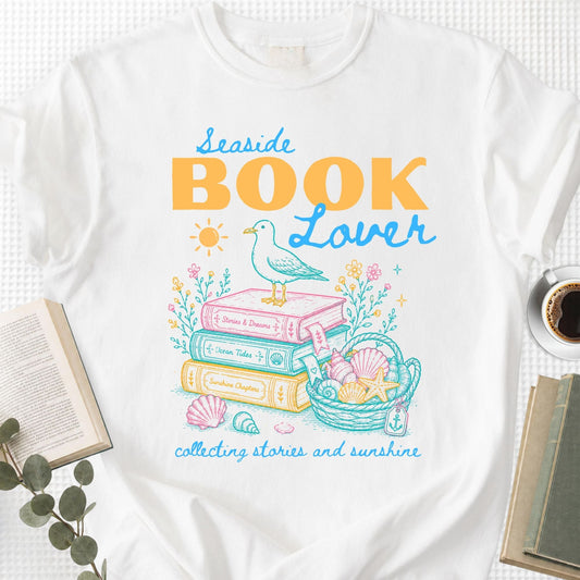 Seaside Book Lover Collecting Stories and Sunshine Unisex T-Shirt