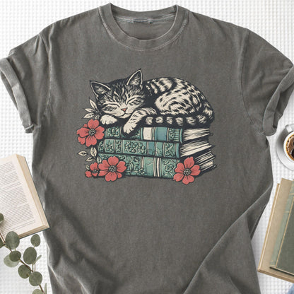 Sleeping Cat Books Floral Unisex T-Shirt