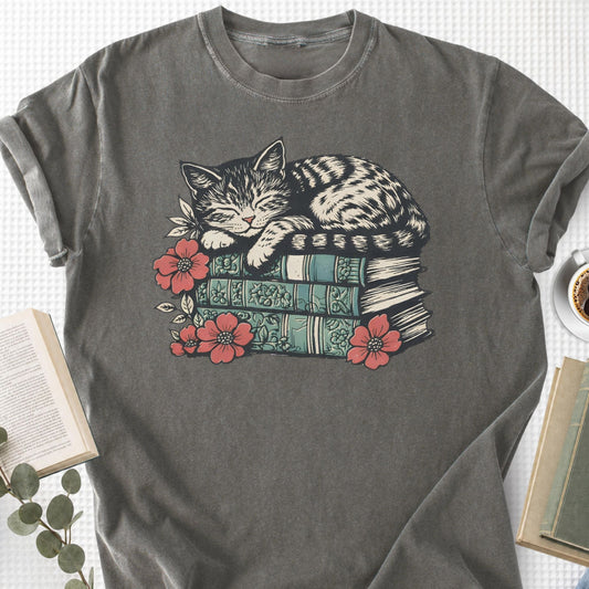 Sleeping Cat Books Floral Unisex T-Shirt