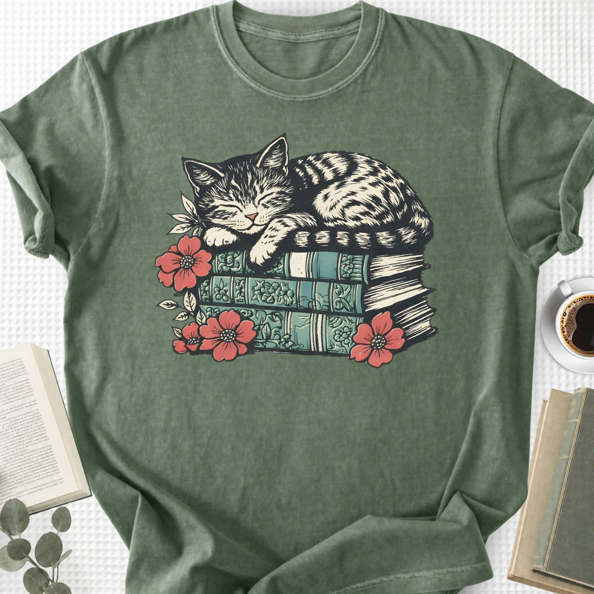 Sleeping Cat Books Floral Unisex T-Shirt